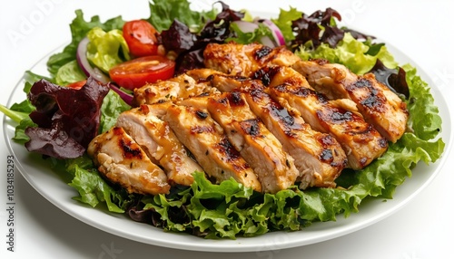 Healthy Chicken Fillet With Salad: Concept Of Keto Diet Lunch. Top View On White Background, Emphasizing Healthy Eating And Nutrition.