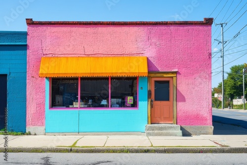 Colorful small business storefront on a sunny day in a city