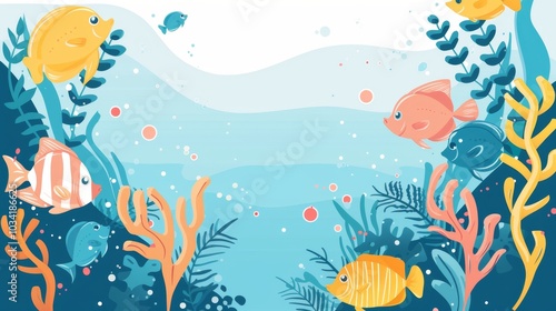 Colorful Tropical Fish in Vibrant Underwater Coral Reef - Summer Vector Illustration