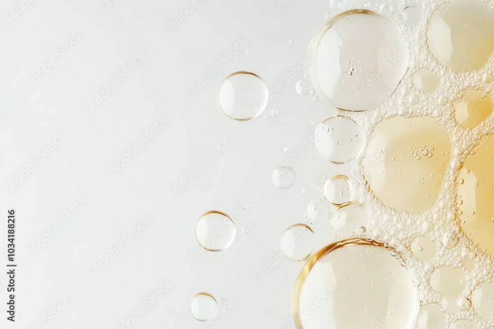 Close-up of sparkling bubbles in a light beverage against a white background. Close-up of sparkling bubbles in a light beverage against a white background.