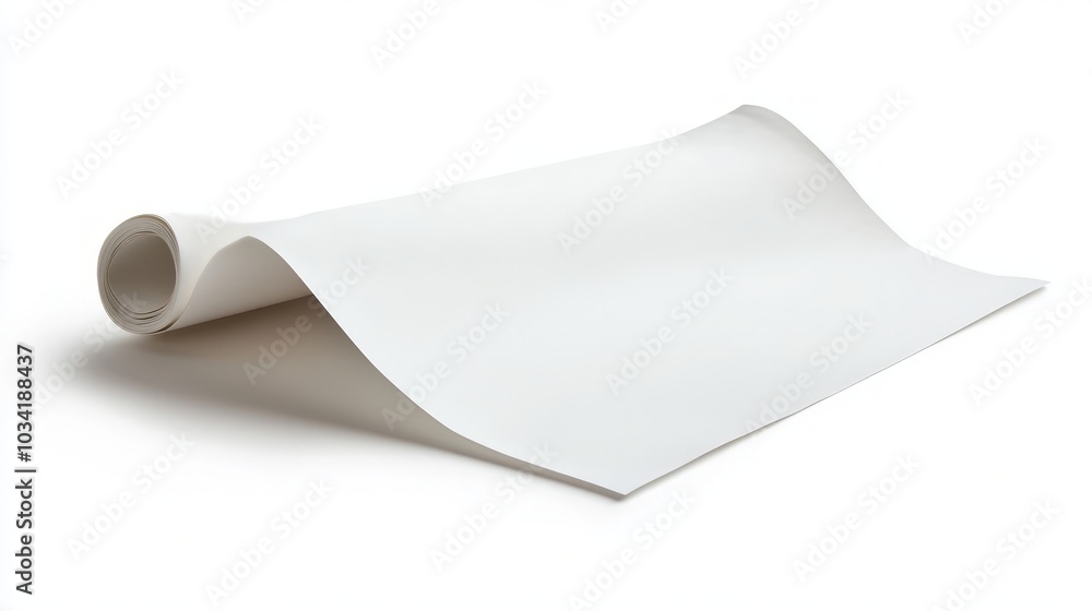 Curved Blank Paper Sheet on White Surface, a simple yet striking image of a smooth, unmarked sheet of paper elegantly bending against a clean white backdrop Curved Blank Paper Sheet on White Surface, a simple yet striking image of a smooth, unmarked sheet of paper elegantly bending against a clean white backdrop