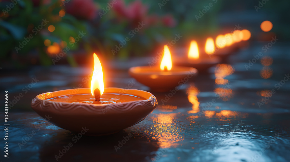 Happy Diwali Celebrating the Festival of Lights with Clay Diyas Illuminated Happy Diwali Celebrating the Festival of Lights with Clay Diyas Illuminated