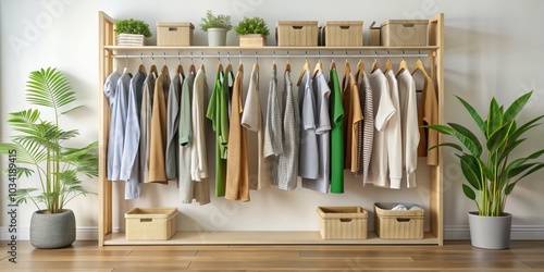 A modern and sustainable wardrobe filled with eco-friendly organic cotton, bamboo