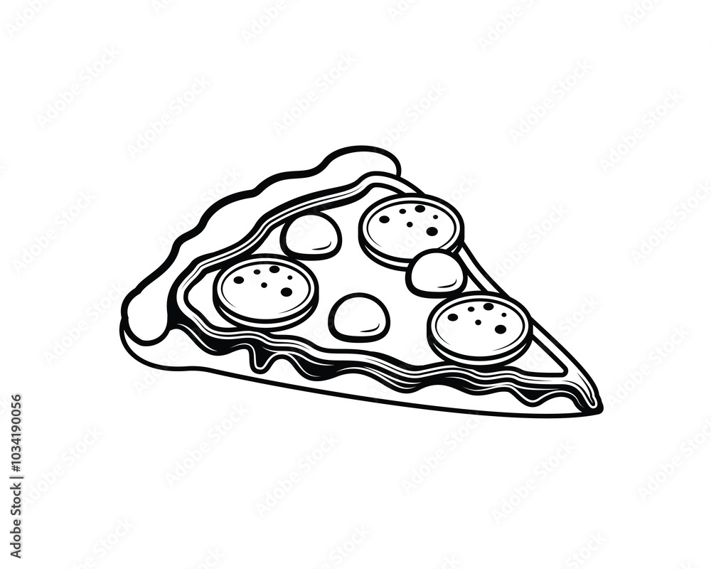 A slice of pizza with cheese and sausage. Original vector illustration in vintage style. T-shirt design. A slice of pizza with cheese and sausage. Original vector illustration in vintage style. T-shirt design.