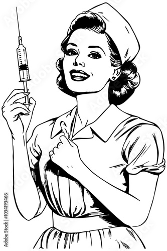 1950's style vintage nurse with injection