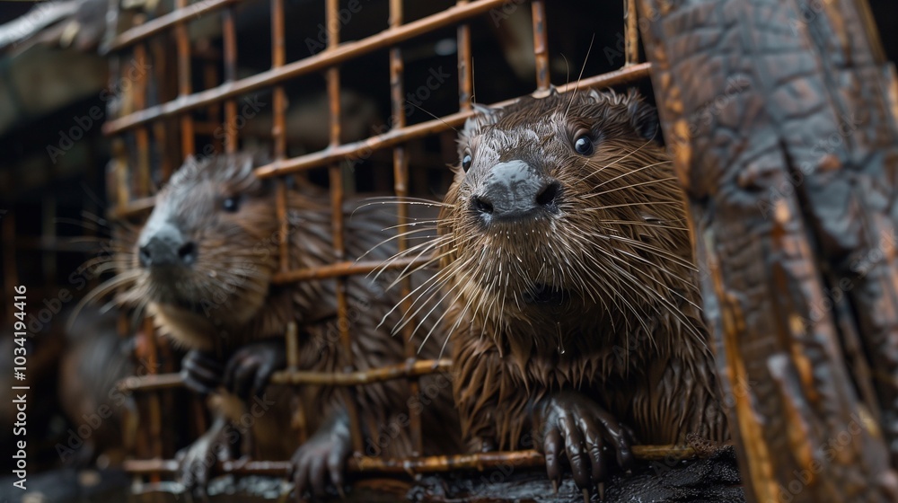 A group of nutria in cages watches nearby as they wait for their next meal at an animal rescue facility A group of nutria in cages watches nearby as they wait for their next meal at an animal rescue facility