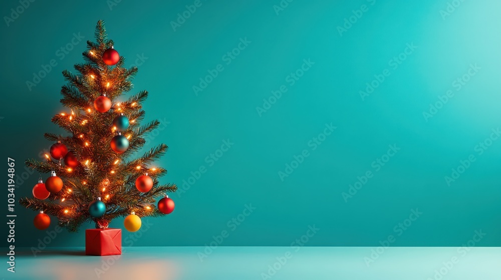 Colorful Retro Christmas Tree with Bright Lights Colorful Retro Christmas Tree with Bright Lights