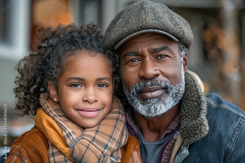 A diverse family portrait in front of their home, space for text