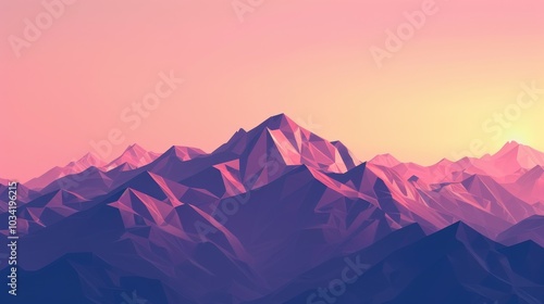 Abstract Geometric Mountain Landscape with Vibrant Sunset Colors