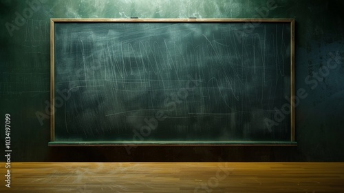 Empty Classroom Blackboard with Chalk Marks on Wooden Floor - Educational Concept