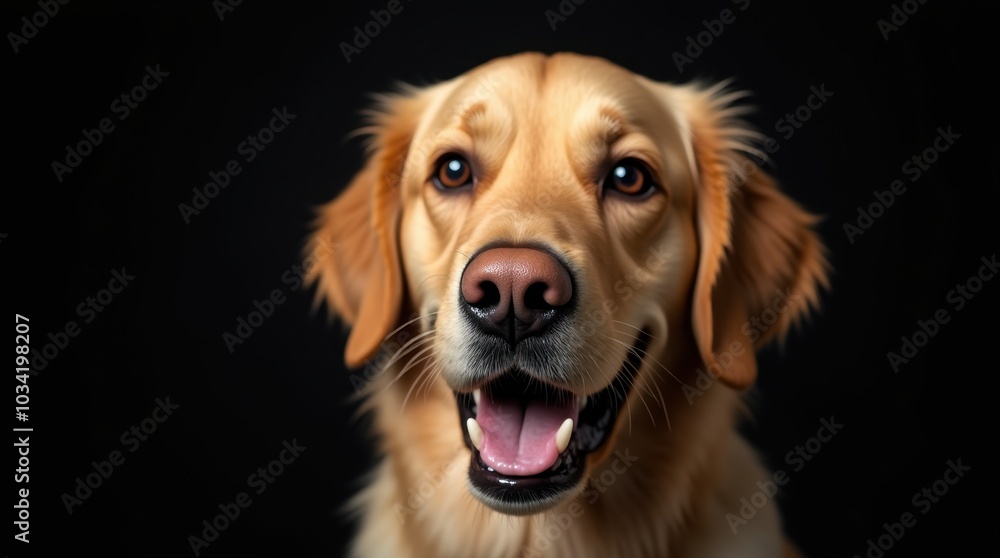 A golden retriever is captured up close to the camera, with its face filling the frame. The dog's soft, golden fur glistens in the light, showcasing its friendly expression. A golden retriever is captured up close to the camera, with its face filling the frame. The dog's soft, golden fur glistens in the light, showcasing its friendly expression.