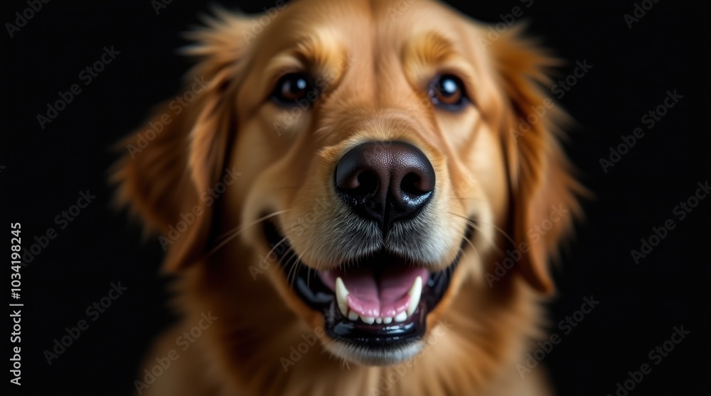 A golden retriever is captured up close to the camera, with its face filling the frame. The dog's soft, golden fur glistens in the light, showcasing its friendly expression. A golden retriever is captured up close to the camera, with its face filling the frame. The dog's soft, golden fur glistens in the light, showcasing its friendly expression.