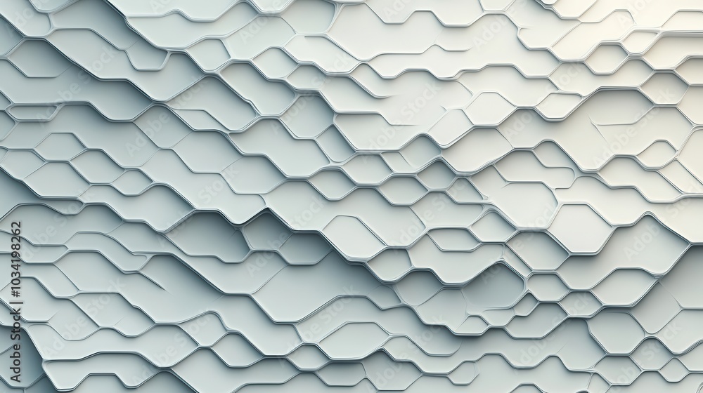 Abstract geometric layers forming a textured 3D pattern. Elegant design with overlapping shapes in neutral tones for modern aesthetics.