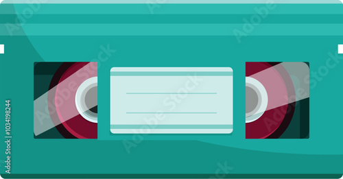 Green vhs video cassette tape is lying horizontally, offering a nostalgic glimpse into the past of home entertainment