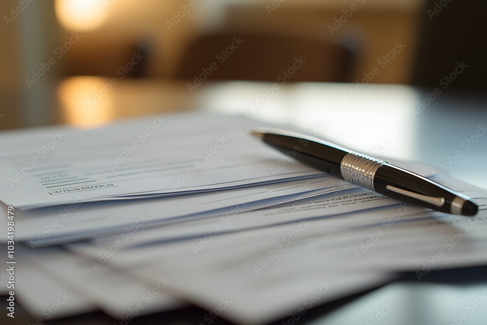 Fototapeta premium A Black Pen Resting on a Stack of Papers