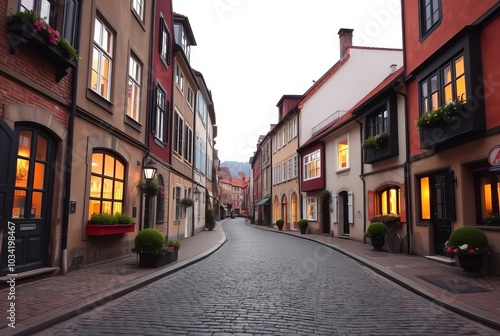 _ - Cobblestone streets lined with old European houses, each win