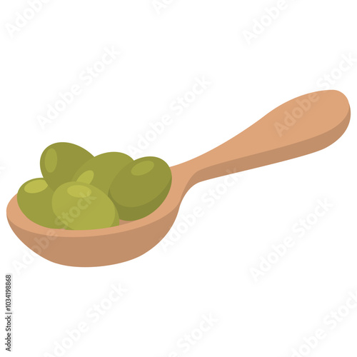 Olives fruits in a spoon.Vector illustration.Isolated on white background.
