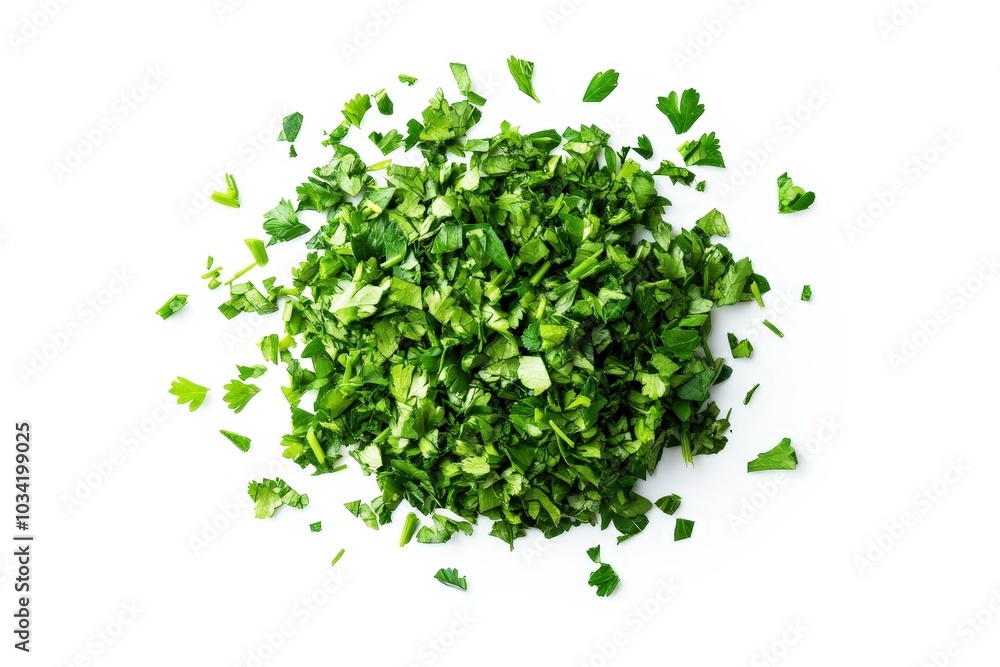 Fresh Chopped Dry Parsley Leaves on White Background Fresh Chopped Dry Parsley Leaves on White Background