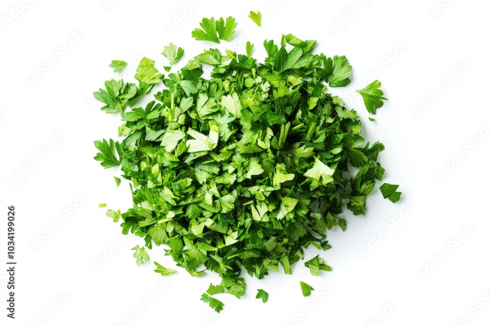 Obraz premium Chopped Dry Parsley Leaves Isolated on White Background
