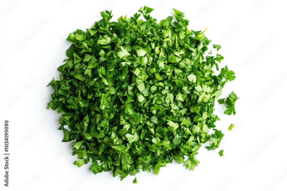 Chopped Dry Parsley Leaves on White Background Chopped Dry Parsley Leaves on White Background