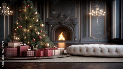 Wallpaper Mural Elegant christmas interior with decorated tree and gifts by the fireplace Torontodigital.ca