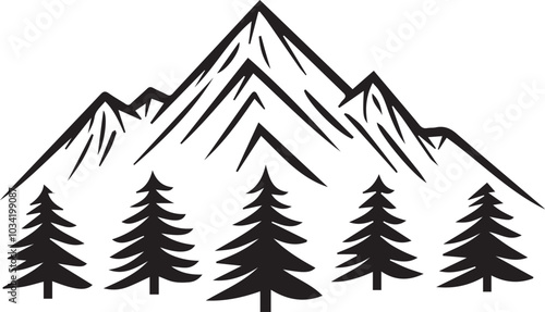 Silhouette mountain vector and pine tree isolated on a white background.