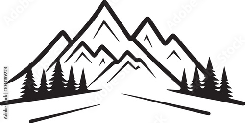 Silhouette mountain vector and pine tree isolated on a white background.