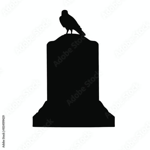 A Raven Bird silhouette A Raven perched on a tombstone vector