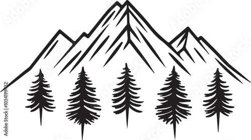 Silhouette mountain vector and pine tree isolated on a white background.
