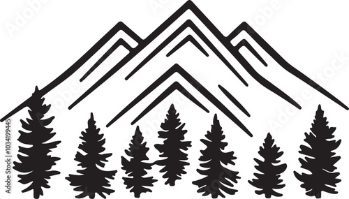 Silhouette mountain vector and pine tree isolated on a white background.