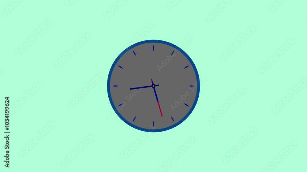 Simple clock blue and gray color looped animation for videos about time on Medium Turquoise screen. Simple clock blue and gray color looped animation for videos about time on Medium Turquoise screen.