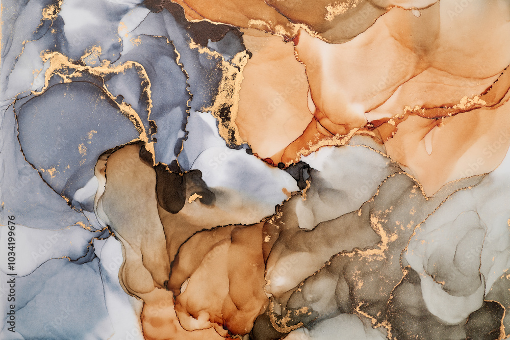 Flowing shapes and delicate metallic touches, abstract artwork on together rich tones and golden highlights. The liquid ink technique create fluidity, feeling of depth, beauty Flowing shapes and delicate metallic touches, abstract artwork on together rich tones and golden highlights. The liquid ink technique create fluidity, feeling of depth, beauty