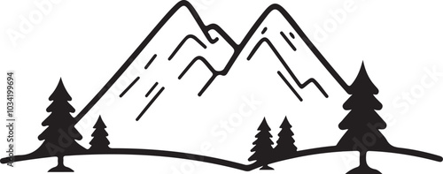 Silhouette mountain vector and pine tree isolated on a white background.