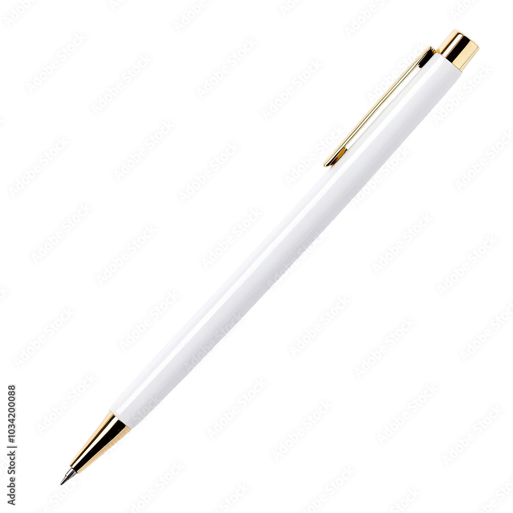 White pen with gold details on a white isolated background. White pen with gold details on a white isolated background.