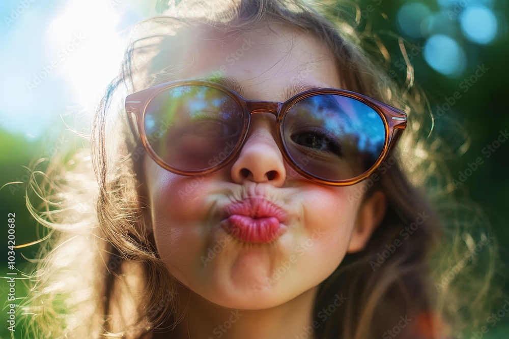 Cute Girl in Sunglasses Making Funny Face Outdoors Cute Girl in Sunglasses Making Funny Face Outdoors