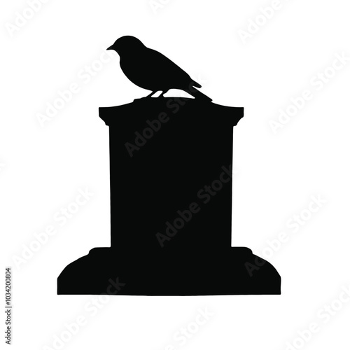 A Raven Bird silhouette A Raven perched on a tombstone vector