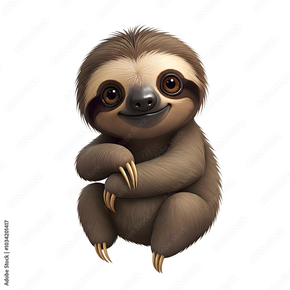 Fototapeta premium Illustration of a Happy Cartoon Sloth Sitting with a Smile