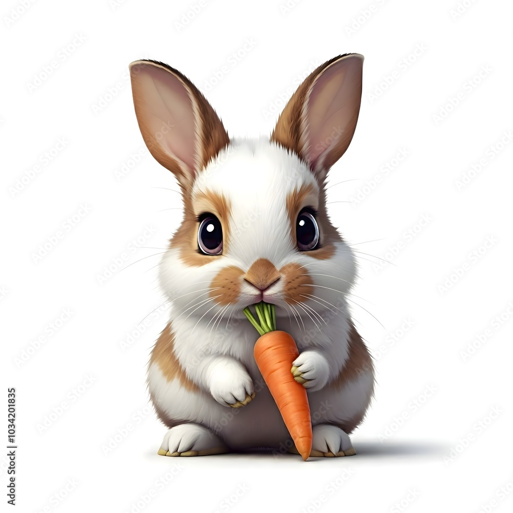 Fototapeta premium Adorable baby bunny munching on a fresh orange carrot