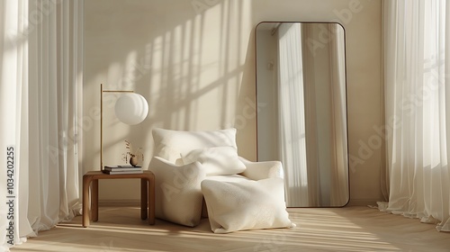 Modern Luxury Home Interior Bedroom Design with Mockup Frame , Wall Poster (3d Render)