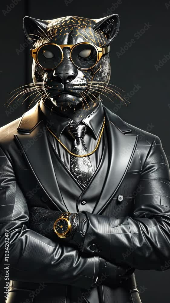 Serious businessman panther posing with arms crossed Serious businessman panther posing with arms crossed