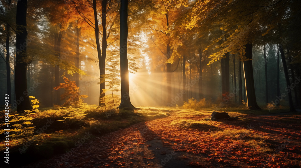 Obraz premium Sunny autumn day in the forest