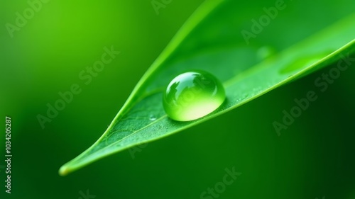 a drop of dew on a green leaf after rain