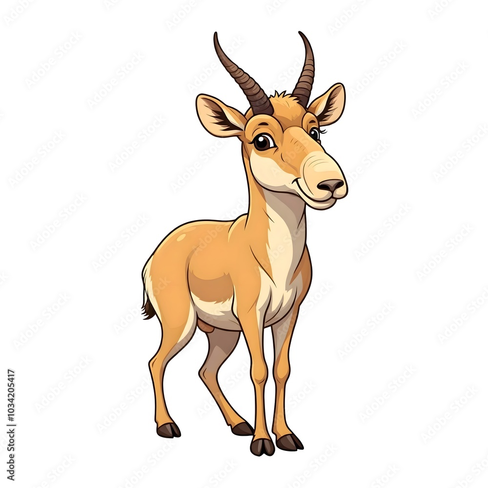 Illustration of a Cartoon Antelope with Graceful Pose and Horns