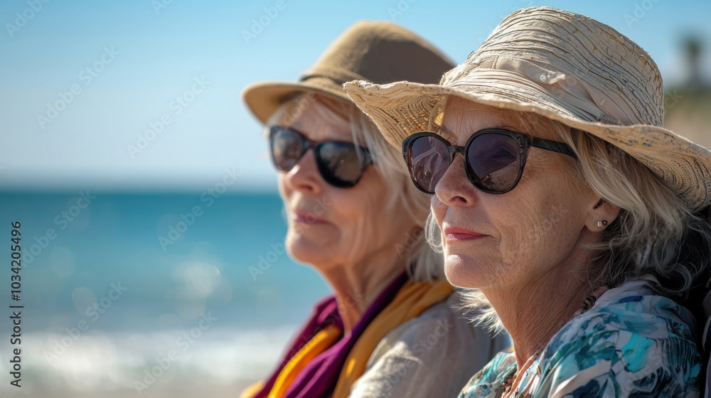 Portrait of senior woman friends on the beach Portrait of senior woman friends on the beach