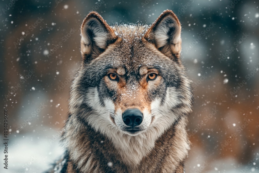 A majestic wolf gazes through swirling snowflakes. This captivating image captures the raw beauty of nature in a winter landscape. Perfect for wildlife lovers. Generative AI A majestic wolf gazes through swirling snowflakes. This captivating image captures the raw beauty of nature in a winter landscape. Perfect for wildlife lovers. Generative AI