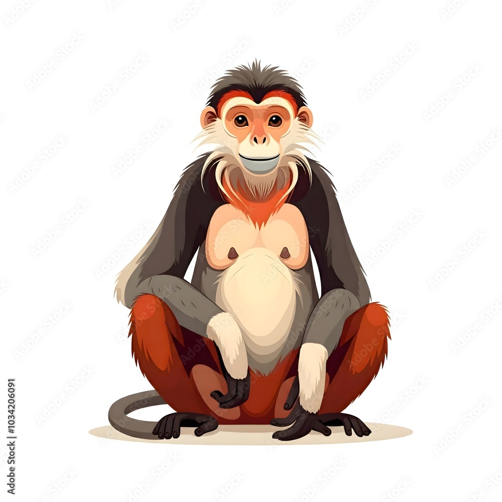 Illustration of a Sitting Monkey with Distinctive Features Illustration of a Sitting Monkey with Distinctive Features