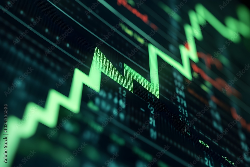 A Green Upward Trend Line on a Stock Market Display A Green Upward Trend Line on a Stock Market Display