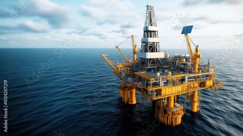 Close up of oil rig platform in ocean, showcasing its structure and equipment