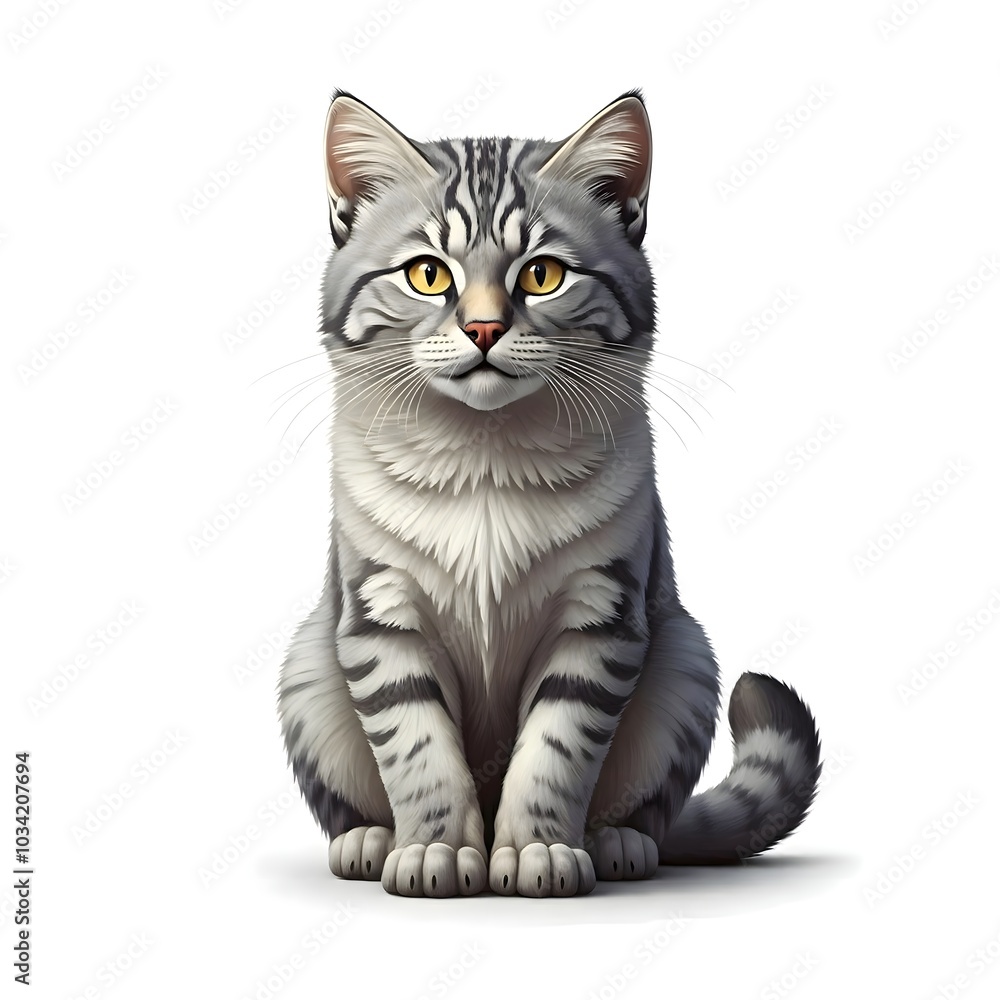 Charming Gray Tabby Cat Sitting with a Curious Expression Charming Gray Tabby Cat Sitting with a Curious Expression