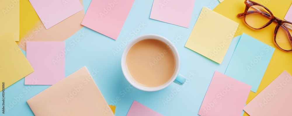 Colorful Desk with Motivational Quotes on Sticky Notes - Inspiring Workspace for Productivity and Creativity Colorful Desk with Motivational Quotes on Sticky Notes - Inspiring Workspace for Productivity and Creativity